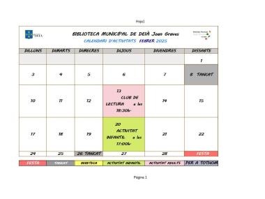 Calendari d'activitats de la biblioteca