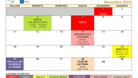 Calendari d'activitats de la biblioteca - novembre 2024